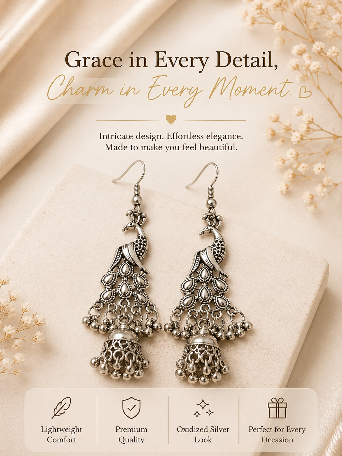 The Grace – Oxidized Silver Look Earrings